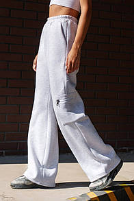 Широкі жіночі світло-сірі брюки на флісі розмір XS, S, M, L, XL Аксія