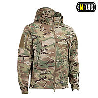 Мужская тактическая влагозащитная куртка мультикам M-Tac Soft Shell MC на флисе с капюшоном