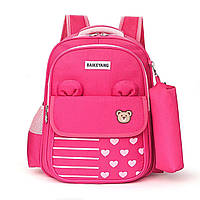 Школьный рюкзак с пеналом и ортопедической спинкой для девочки 1 2 3 класс, яркий розовый портфель в школу