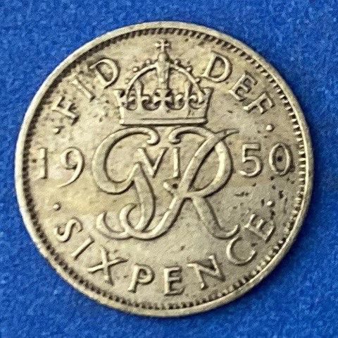 Монета Великобританії 6 пенсів 1949-51 рр., фото 1