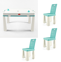 Набір столик + 3 стільця бірюзовий з білими ніжками ТМ DOLONI