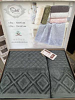 Подарочный набор жаккардовых полотенец Sikel Piramit 50х90, 70х140 см, 2 шт, 100% хлопок, Турция Модель 4
