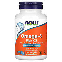 Омега-3, Omega-3, Now Foods, 180 ЕПК120 ДГК, 90 гелевих капсул (NOW-01656)