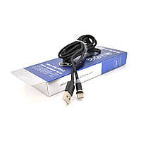 Магнитный кабель PiPo USB 2.0/Lighting, 1m, 2А, тканевая оплетка, бронированный, съемник, Black, BOX c