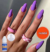 Фиолетовые накладные ногти без дизайна в наборе с клеем