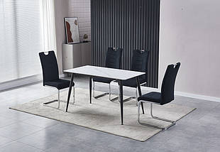 Обідній керамічний стіл TM-100 білий мармур + чорний, фото 2