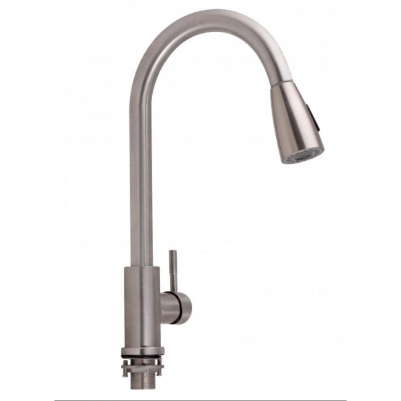 Змішувач для кухні Lidz Aria 015FL з висувним виливом (k35) LDARI015FLNKS34945 Nickel, фото 1