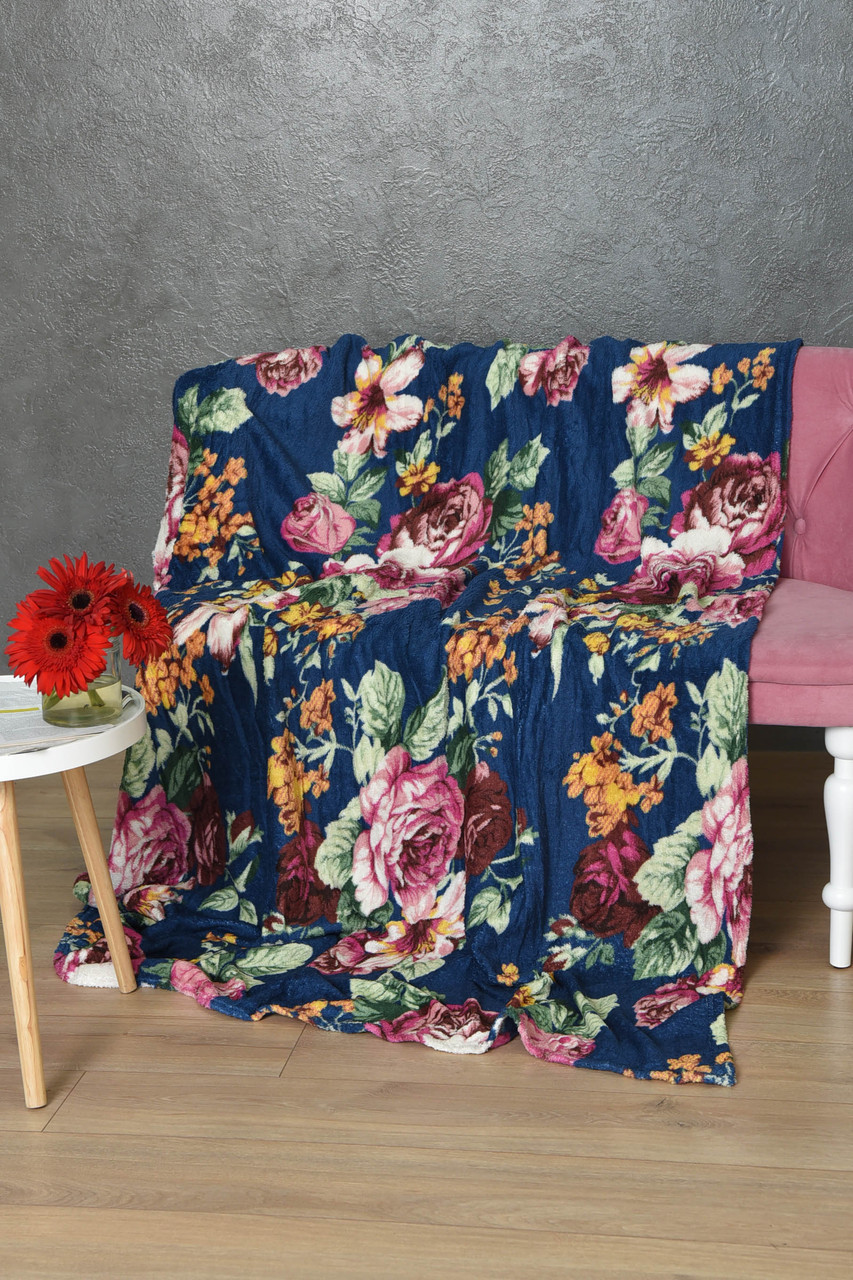 Плед синього кольору з квітковим принтом розмір 150*200 170613S, фото 1