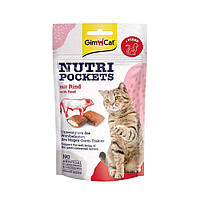 Витаминные лакомства для кошек GimCat Nutri Pockets Говядина+Солод 60 г (для чувствительного пищеварения) l