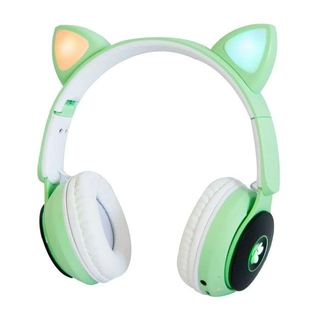 Бездротові навушники "Котячі вушка" CatEar ST77M з підсвічуванням RGB Bluetooth MP3 плеєр Green LS-ST77GRE, фото 1
