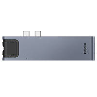 USB Hub Baseus Thunderbolt C Pro Seven-in-one Dual Type-C to USB3.0*2 + HDMI + RJ45 Ethernet + Type-C PD + microSD + SD card Cірий