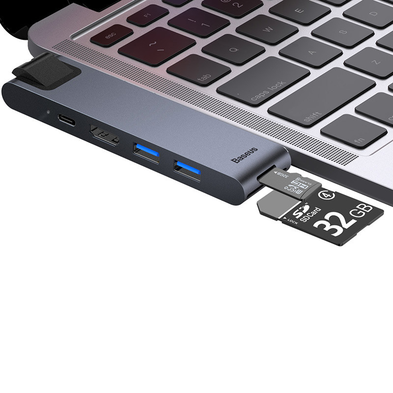 USB Hub Baseus Thunderbolt C Pro Dual Type-C to USB3.0*2+HDMI+RJ45+Type-C PD+ microSD+ SD(CAHUB-L0G) USB Hub - фото 3 - id-p2057298284