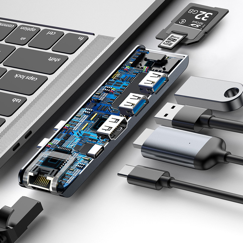 USB Hub Baseus Thunderbolt C Pro Dual Type-C to USB3.0*2+HDMI+RJ45+Type-C PD+ microSD+ SD(CAHUB-L0G) USB Hub - фото 5 - id-p2057298284