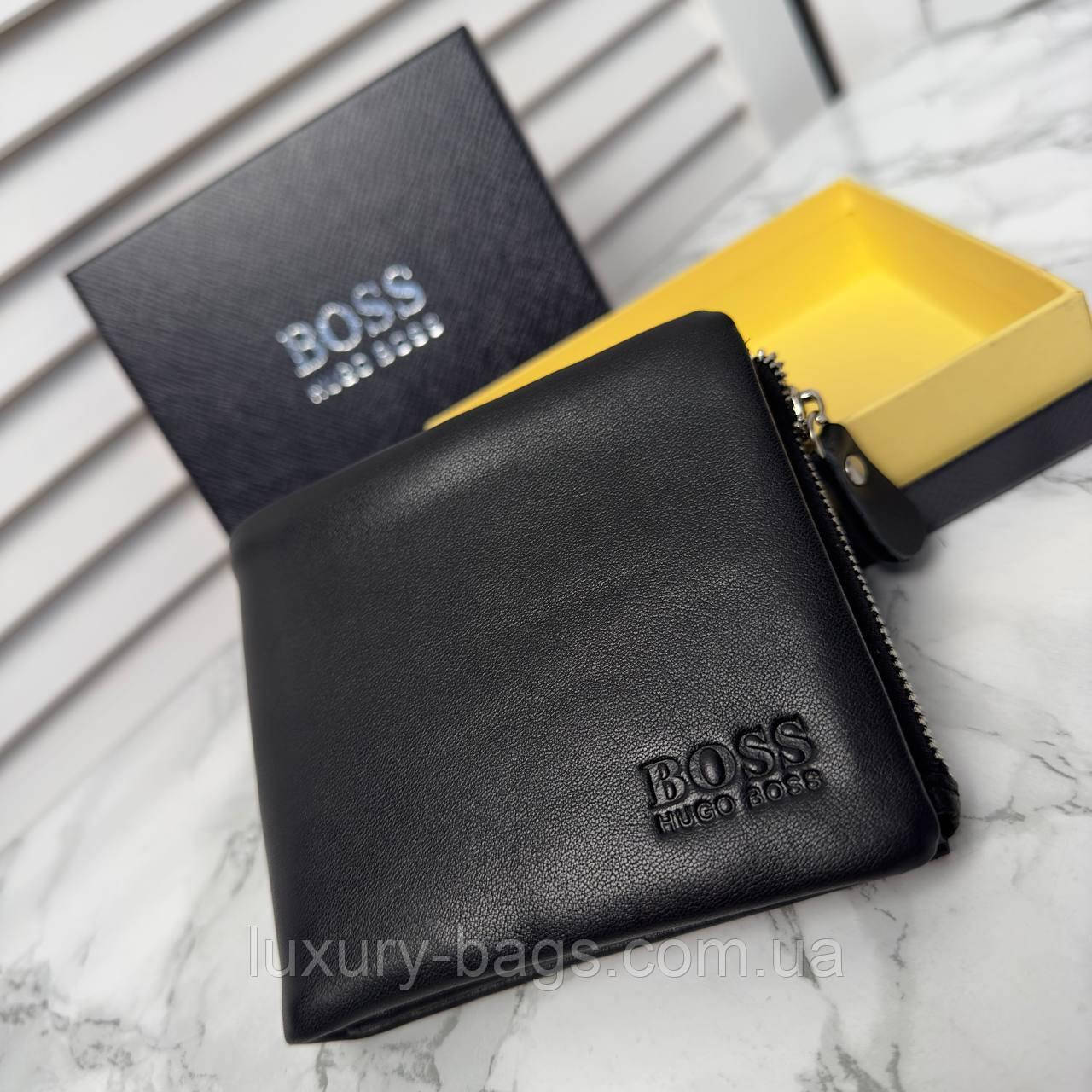 Чоловічий маленький шкіряний складаний гаманець Hugo Boss