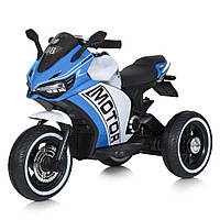 Мотоцикл 2 мотори 25W, 2 акум.6V5AH, MP3, USB, руч. газу, світ. колеса, шкір. сид., синій./1/ M4053L-4 irs
