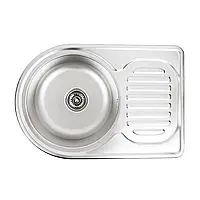 Кухонна мийка Рlatinum ДЕКОР 6745 з нержавіючої сталі 0,8 мм, 67x45 см, Асиметрична (000007030)