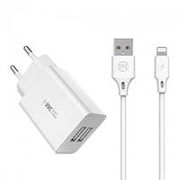 Сетевое зарядное устройство USB WK Lightning WP-U56i-White белое c