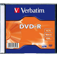 Диск DVD Verbatim 4.7Gb 16X SlimBox 1шт MatteSilv AZO (43547-1disk) c