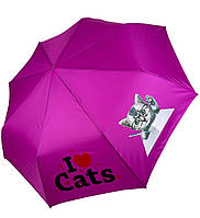 Дитячий складний парасолька напів-автомат "I love Cats" Toprain 8 спиць анти-вітер Яскраво фіолетовий