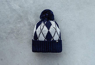 Шапка Staff navy & gray pattern pompon