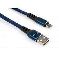 Дата кабель USB 2.0 AM to Micro 5P 1m flat nylon blue Vinga (VCPDCMFNB1B) c