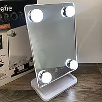 Зеркало с LED подсветкой прямоугольное HH083 360° WO-13 Косметическое для макияжа с вращением на батарейках h