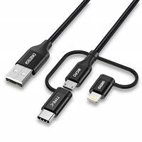 Дата кабель USB 2.0 AM to Lightning + Micro 5P + Type-C 1.2m MFI Choetech (IP0030-BK) h
