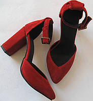 Mante! Красиві жіночі замшеві шкіра червоні босоніжки, туфлі каблук 10 см весна літо осінь 39 розм