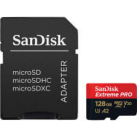 Карта памяти SanDisk 128 GB microSDXC UHS-I U3 Extreme Pro+SD Adapter (SDSQXCD-128G-GN6MA) c