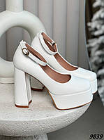 Женские туфли экокожа белые на высокой платформе с квадратным носиком 36