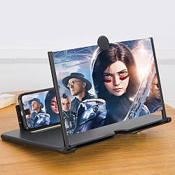3D Збільшувач екрану телефону 12", Чорний / Складна підставка для телефону