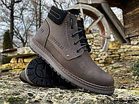 Шкіряні зимові черевики на хутрі CAT Brown Boots