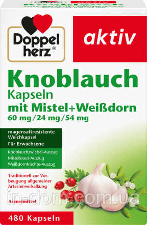 Doppelherz Knoblauch Kapseln mit Mistel + Weißdorn Часникові капсули з омелою + глід 480 шт.