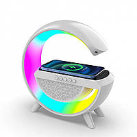 Портативная колонка c RGB-подсветкой BT/TF/Wireless Charger/USB/FM/AUX 20 Вт, белая