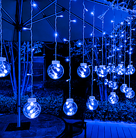 Новогодняя гирлянда штора с формами шарики деко (лампочки в шарах) 12 ламп 2.5х1м цвет Синий