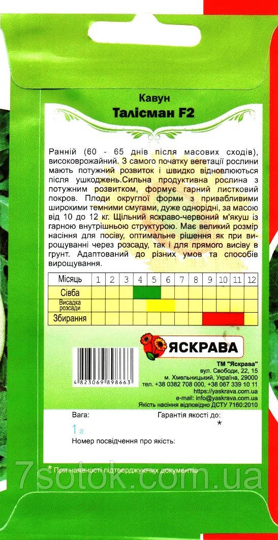 Семена арбуза Талисман F2, ТМ Яскрава, 1г - фото 2 - id-p2008648487