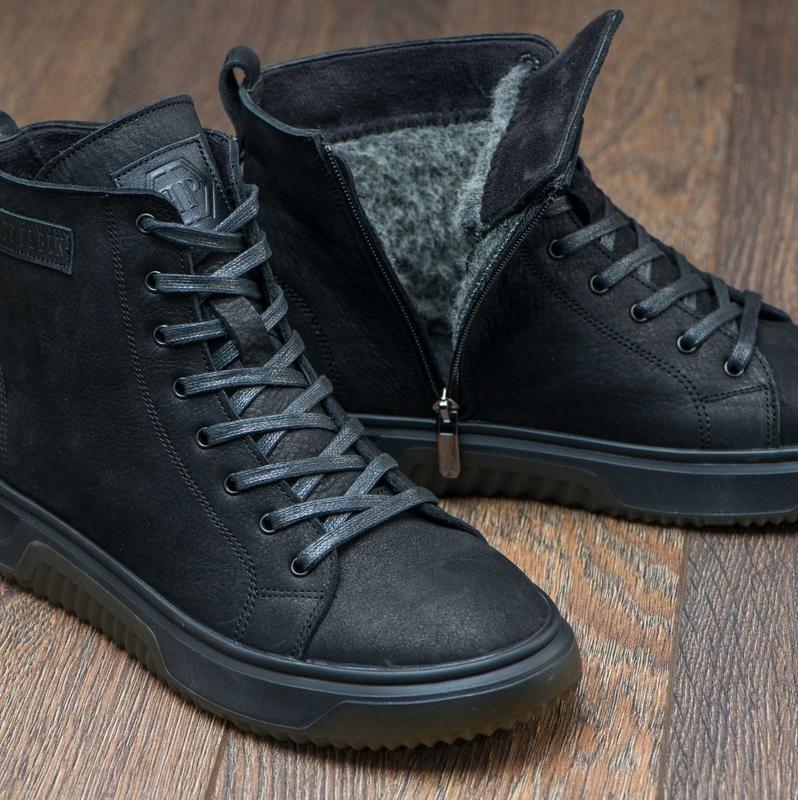 Зимові спортивні черевики, кросівки шкіряні на хутрі Philipp Plein, фото 1