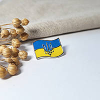 Брошка-булавка значок серебряный Флаг Украины с Тризубом с желто голубой эмалью серебро 925 7074 2.90г