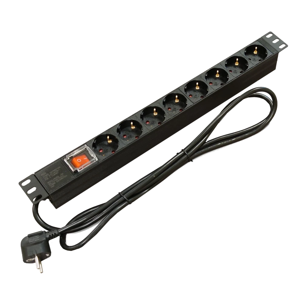 Kingda Блок 19" на 8 роз. нім. станд., 16А, 1U, з вимикачем, шнур 1.8м