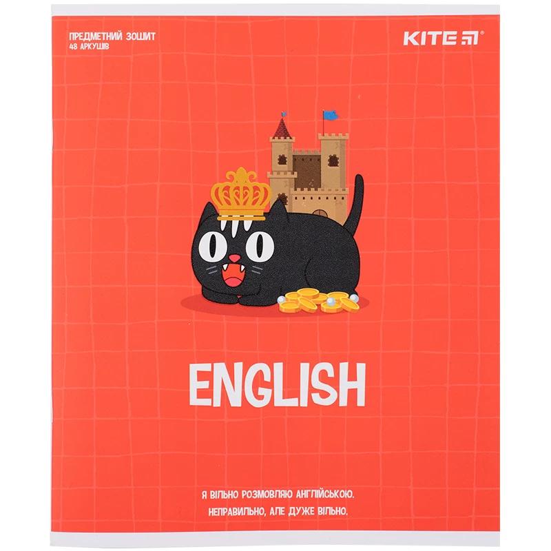Зошит шкільний А5+ 48арк Kite предметний кл. Cat Анг. мова K23-240-18