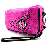 Косметичка об'ємна ,прямокутна з ручкою, декор квіти рожева, фото 3