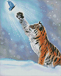 Картина мозаїка Ідейка Забави тигреня з голограмними стразами (АВ) ©khutorna_art (AMO7534) 40 х 50 см (На підрамнику)