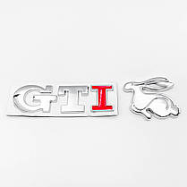 Емблема наліпка „Гуркітливий кролик" GTI VW (Фольцваген) - Хром + Червоний 125x22 мм, фото 3