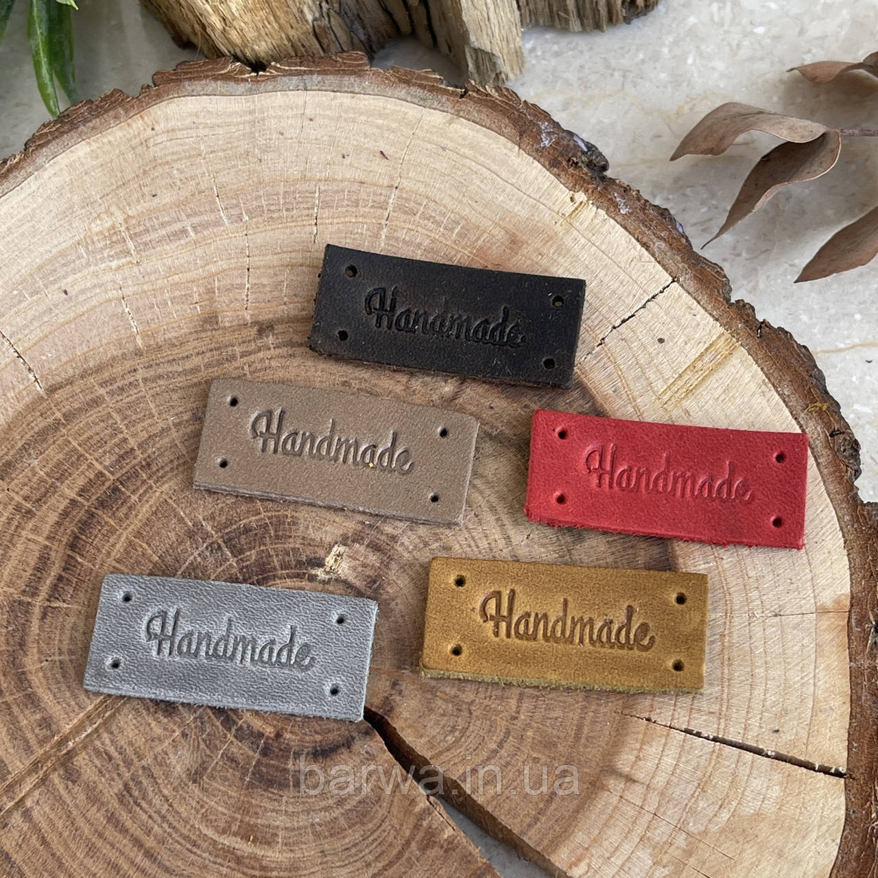 Шкіряна бірка пришивна з тисненням HANDMADE 3,5х1,5 см