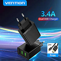 Зарядное устройство Vention Two-Port USB(A+A) Wall Charger (18W/18W) EU-Plug Black (FBAB0-EU)