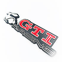 Емблема наліпка „Гуркітливий кролик" GTI Racig VW (Фольцваген) - Червоний+Чорний+Хром 160x36 мм, фото 3