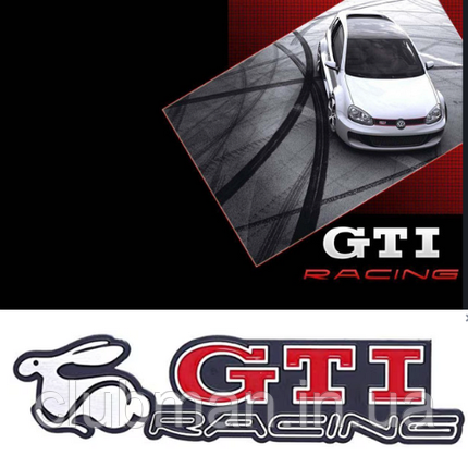 Емблема наліпка „Гуркітливий кролик" GTI Racig VW (Фольцваген) - Червоний+Чорний+Хром 160x36 мм, фото 1