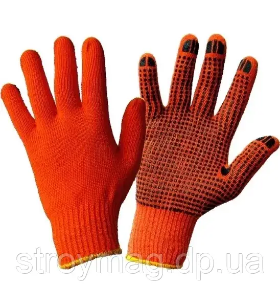 Перчатки рабочие ХБ с ПВХ точкой оранжевые (10 размер) - фото 1 - id-p65084349
