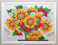 Т-1191 Краски лета, набор для вышивки бисером картины с подсолнухами, калиной и ромашками