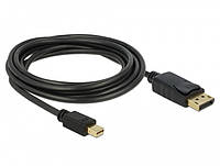 Кабель монітора-сигнальний Delock DisplayPort-mini M/M 3.0m v1.2 4K@60Hz 19p D=5.5mm Gold Cu чорний